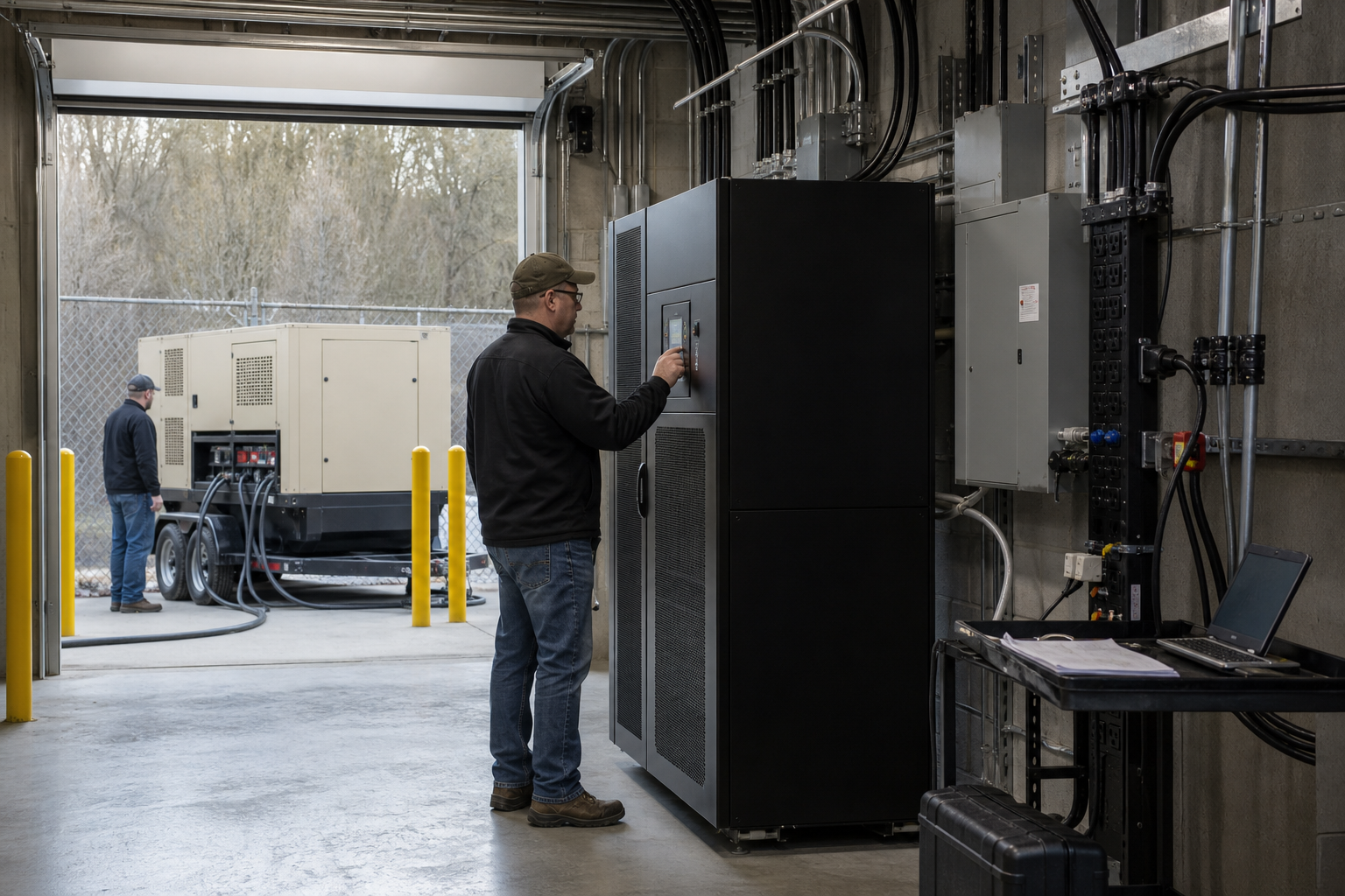 A supervised generator and UPS test at a small colocation facility