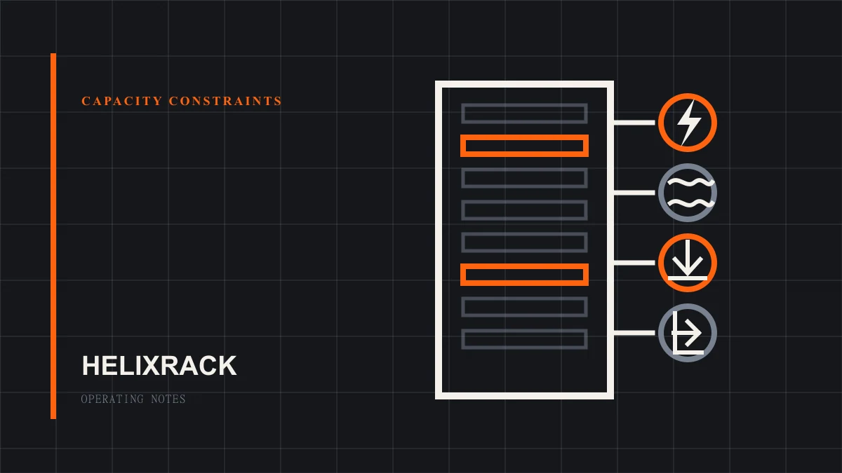 Open rack units constrained by available power, cooling, weight, and service access.