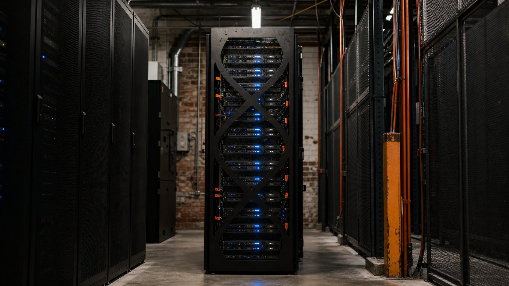 The Helix Rack standing in the center aisle of the facility